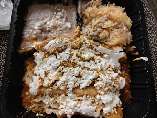 Enchiladas with Arroz and Refried beans