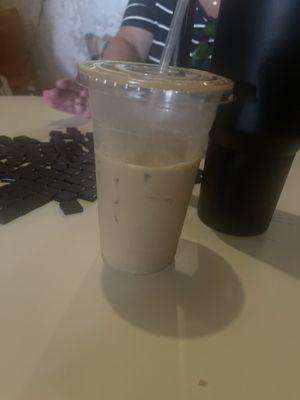 Iced almond latte already ate the almond croissant! Yum