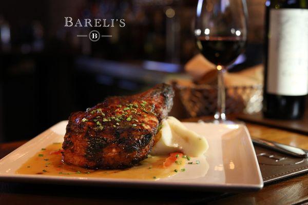 Grilled Pork Chop
double cut and grilled, Sweet and Hot Pepper Sauce.