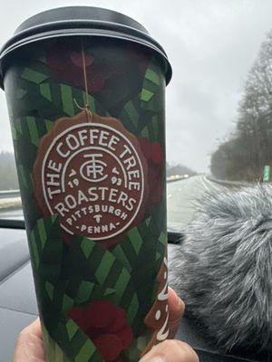 Eggnog latte in festive to go cup