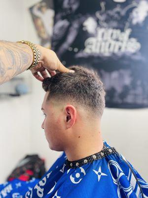 Low Bald Fade With   Some Scissor Work On Top.... And an Edge Up