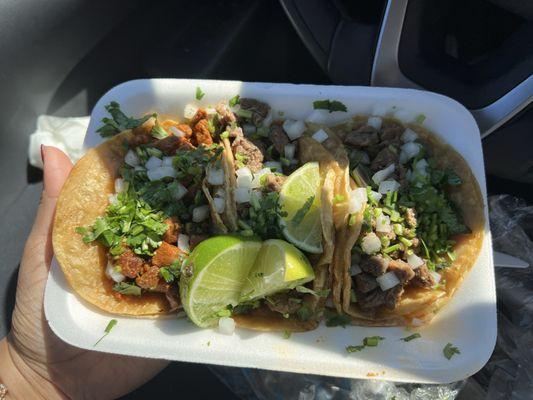 Al pastor and carne asada tacos