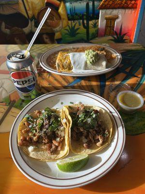 Special tacos (chicken) and burrito