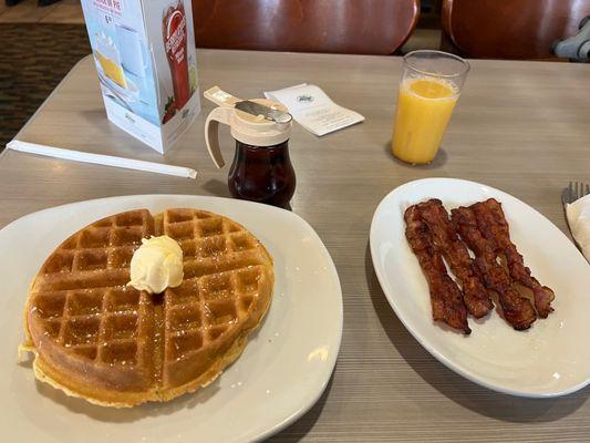 Waffle, bacon, OJ