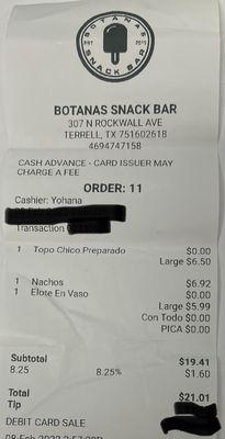Botanas snack bar
