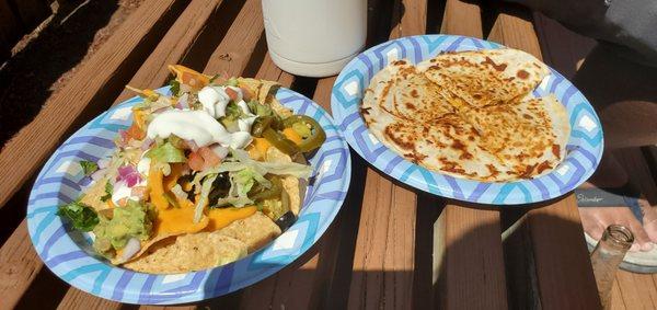 Build your own nachos and handmade chicken quesadilla