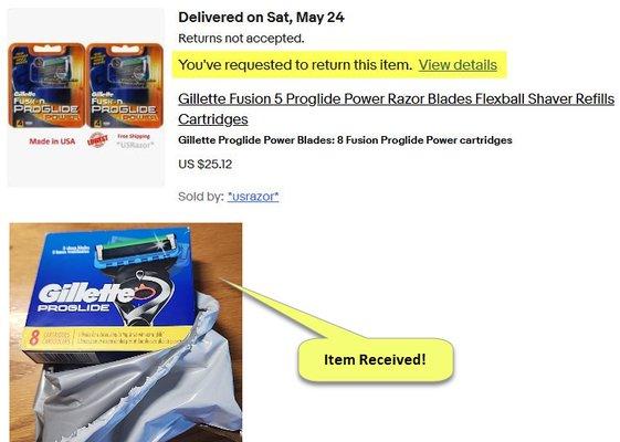 Wrong blades received