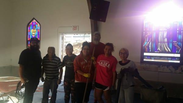 All our hardworking volunteers getting the bldg ready