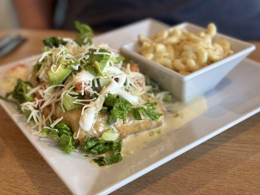 SHRIMP CHIMICHANGA with Macaroni N' Cheese