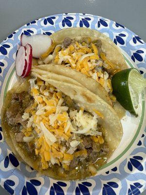 Pork chili Verde tacos