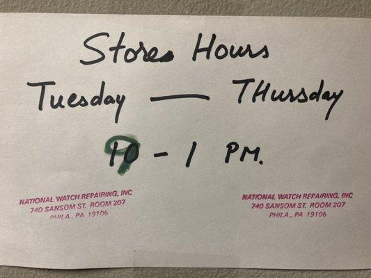 National Watch Repairing Hours January 2022