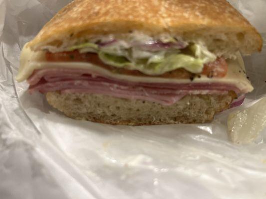 Italian sub - just the end - we ate the rest!  A large is about a foot long.