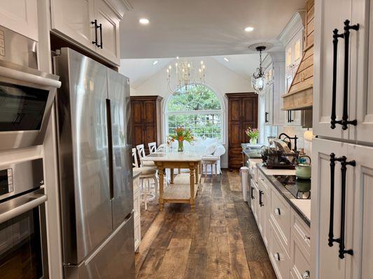 Reclaimed wood floors in kitchen.