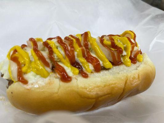 homemade beef hot dog