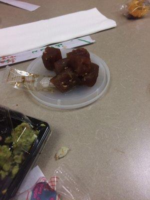 Suppose to be tuna but looks like brownies.. Definitely will get sick if I ate it