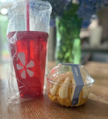 Lemon Bundt cake and Yelp tumbler gift