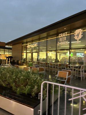 Patio on a rainy night at Chase