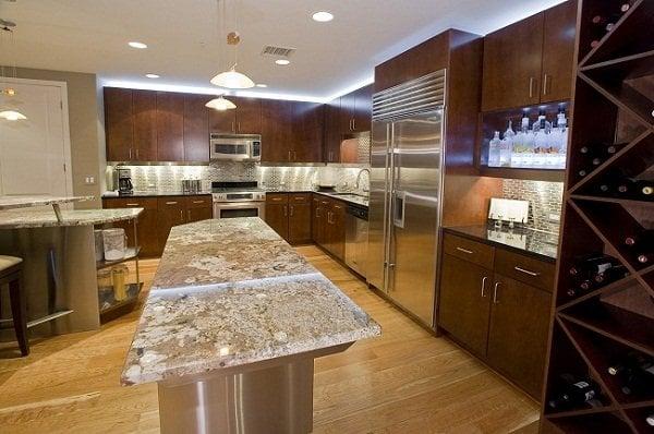 Kitchen remodel - added islands, bar area and new finishes.