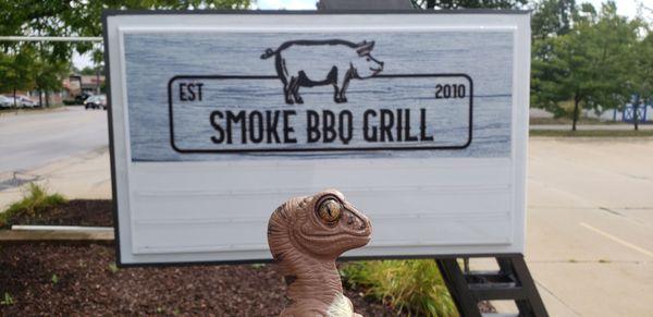 Bob the Raptor says "BBQ Prey here!"