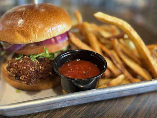 Chicken sandwich with fries