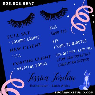 Wilsonville Oregon's premiere Lash Artist Jessica Jordan is accepting new clients.