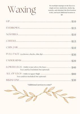 Waxing Service List