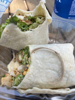 Chicken Caesar wrap tasted good after removing the other half of a rubber band