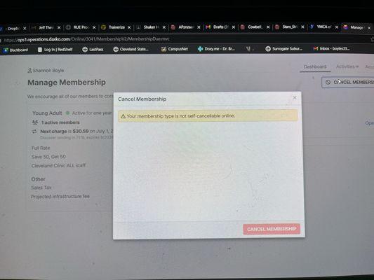 My error message when trying to cancel