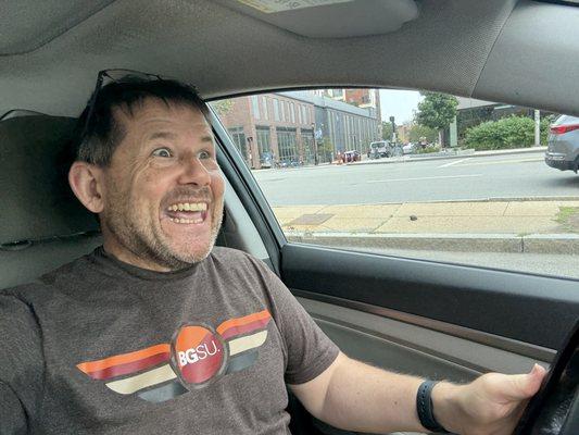 Me having fun after my first driving lesson with Kevin!