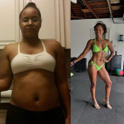 Before and after. Helped her completely change her workout routine and nutrition