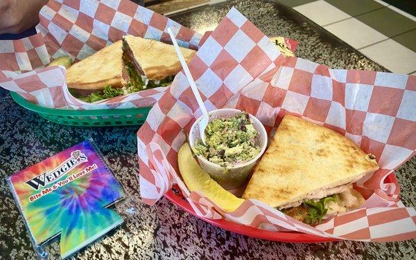 Whole Real Italian (left) with chips and a half Pitching with Broccoli Salad