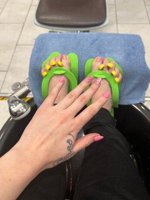 Acrylic nails and pedicure