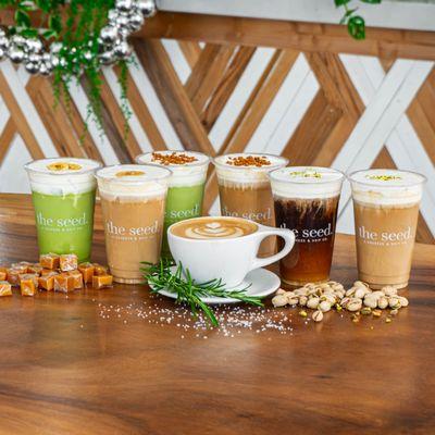 NEW YEAR. NEW DRINKS. SAME SEED! From Pistachio, Salted Maple Rosemary, Banana Foster, and last but not least, Cookie Butter!