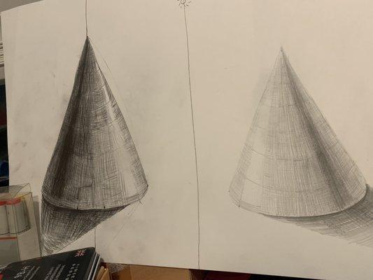 13 years old student learning basic line drawing technique (Hatching) and learning basic lighting