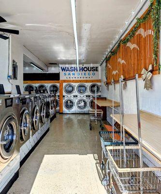 New washers, dryers, and folding tables