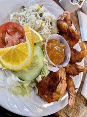 Camarones al Coco w/a side of rice and a salad