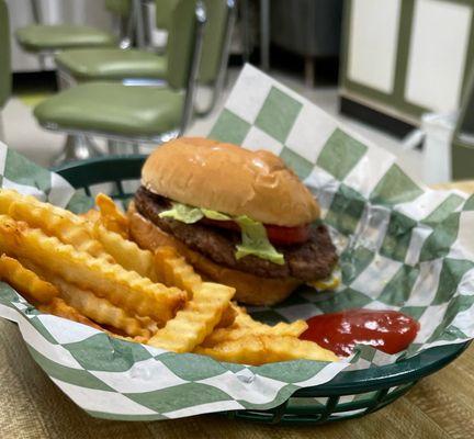 Hamburger and fries