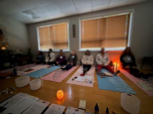 Spiritual Awakening class learning breathwork, intuition, meditation & sound with 81st and James