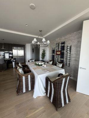 CHANDELIER AND WINE RACK.