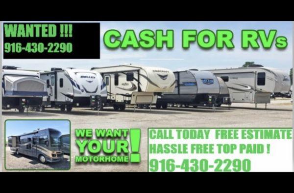 We buy RVs Travel trailers fifthwheels all types free quotes hassle free we come to you top paid