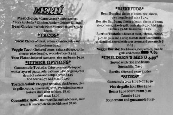 Taco truck menu 5/2018