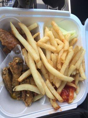 Fries were larger than the wings. The wings were super super tasty. Fries sucked and ketchup was 90%water.The wings tho- flavor on point!!!!