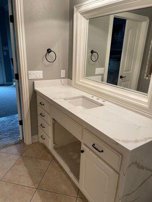 Bathroom countertop with waterfall edge