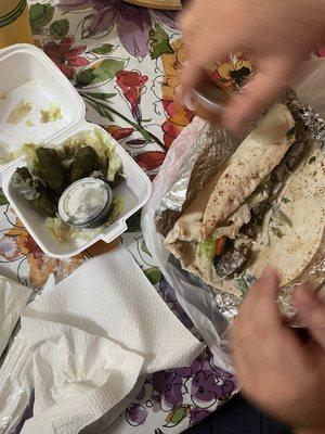 Grape Leaves and Gyro Lamb Wrap. My son devoured it. . Grape leaves were very good also Tzatziki was yummy. Will definitely try again.