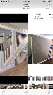 Before and after with dramatic custom staircase.