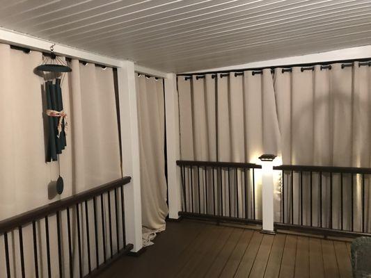 We can turn your deck into a private area with outdoor curtains