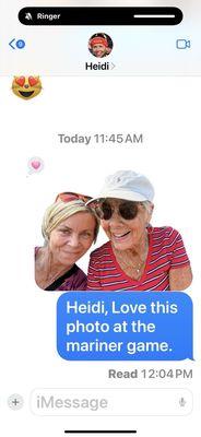 Heidi and Susie at the mariner game.