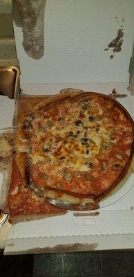 This was my pan pizza that was deliverd to me, it was disgusting.