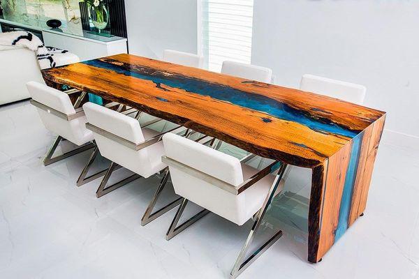 Laurel Oak Double Waterfall Epoxy River Edge Table... Whammmy!!!