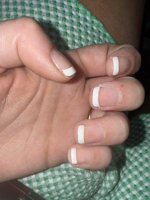 Doesn't reach end of nail/bumps on tip of pinky and ring finger that are hard to see in photo